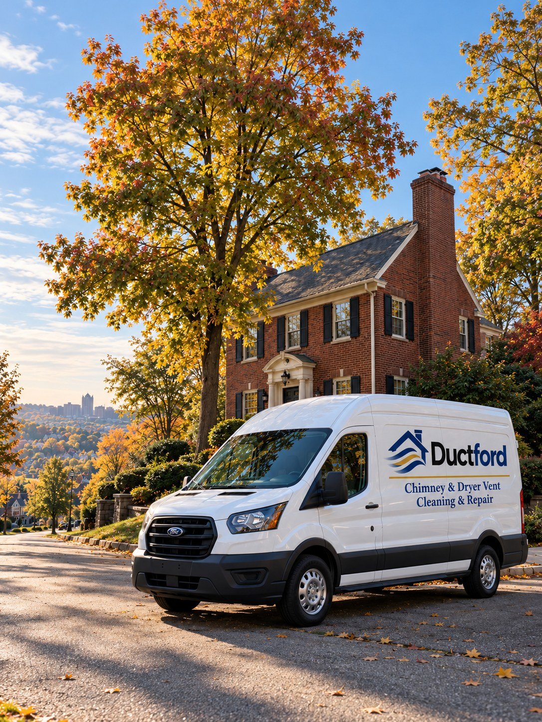 Ductford service van at a brick home in the Pittsburgh area